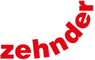 Logo der Firma Zehnder. Rote Kleinbuchstaben ergeben schräg nach oben stehender Zehnder auf weißem Hintergrund.